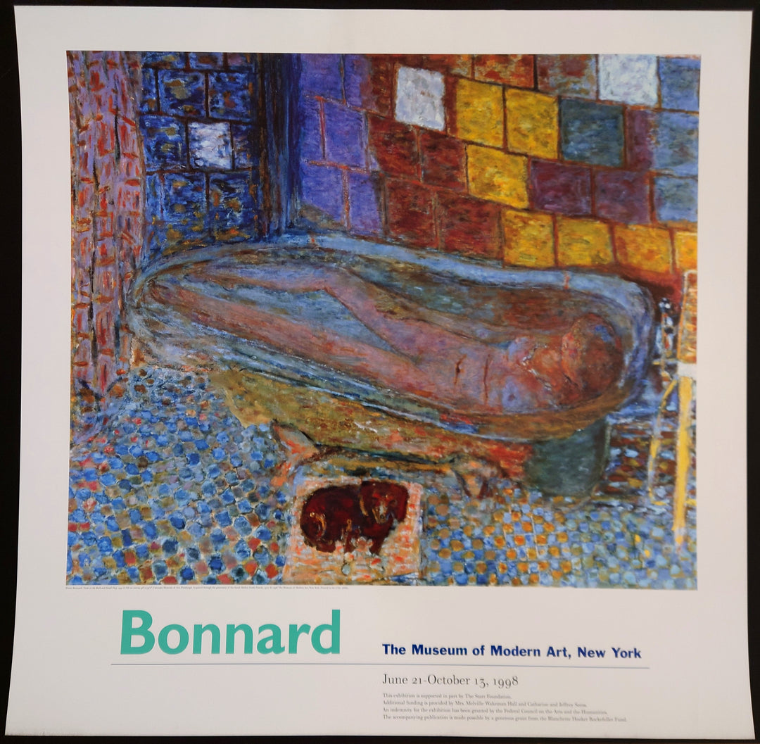 A vintage collectible print of 'Nude in the Bath' by Bonnard, showing a colorful depiction of a person lying in a bathtub.