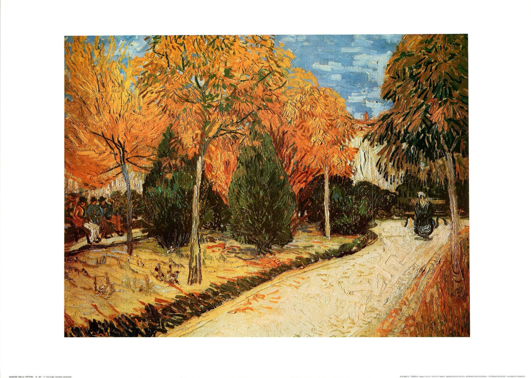 An autumn road. Trees bare orange leaves under a blue sky. Someone is at the end of the dirt path.