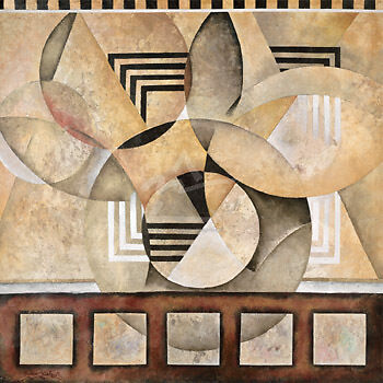 A pale abstract using circles and squares.
