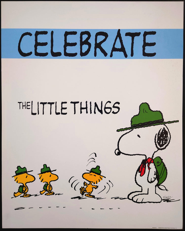 A fine art print featuring cartoon characters from Charles M. Schulz's 'Peanuts', with the text 'CELEBRATE THE LITTLE THINGS' at the top.
Incurable Collector