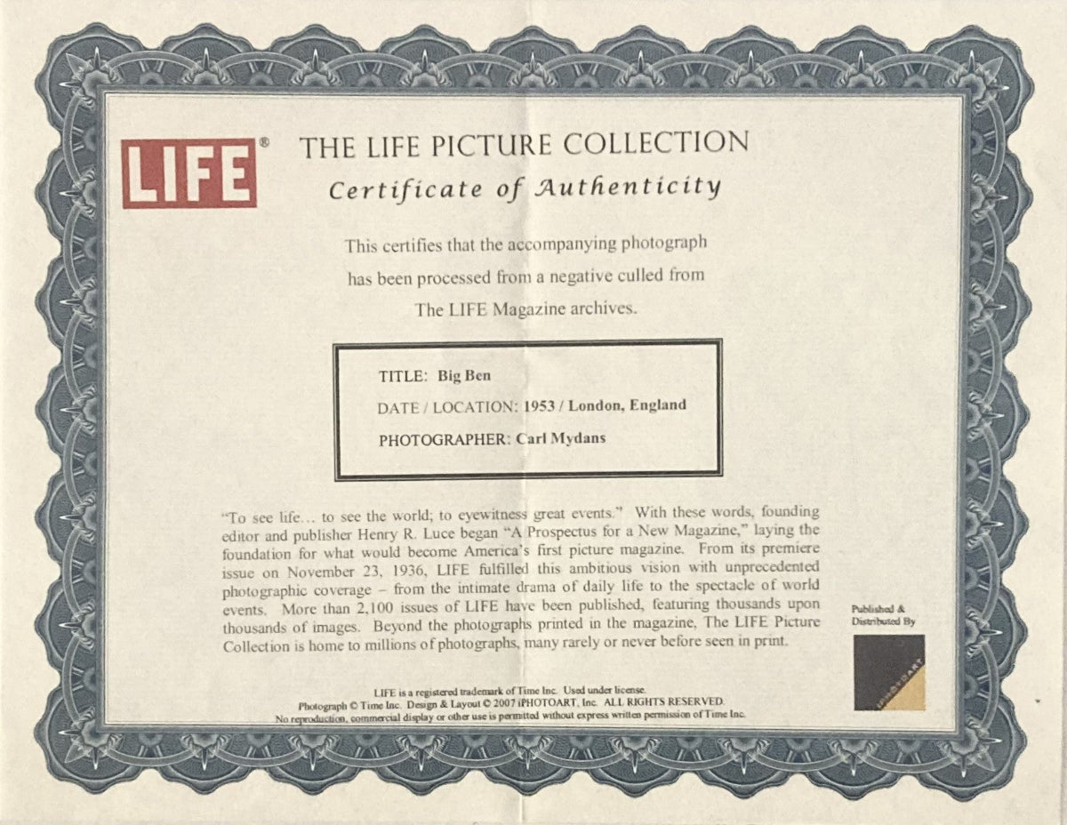 "Carl Mydans - Big Ben, fine art photography print from LIFE Magazine archive negative, embossed" with certificate of authenticity