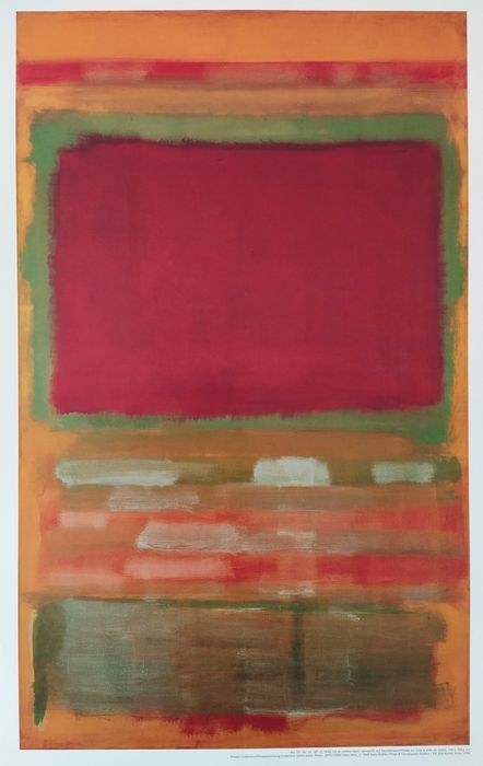 Mark Rothko Untitled #15 , large-format offset lithograph, crimson and olive colour field forms on orange ground, Abstract Expressionism