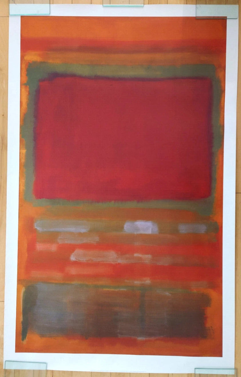 Mark Rothko Untitled #15 revised, large-format offset lithograph, crimson and olive colour field forms on orange ground, Abstract Expressionism