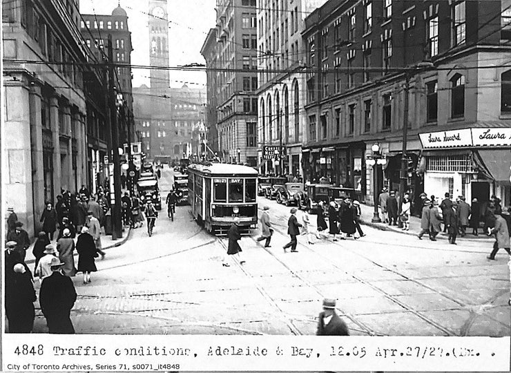 City of Toronto Archives, Series 71 - 4848 Traffic Conditions, Adelaide & Bay, 12:05 April 27