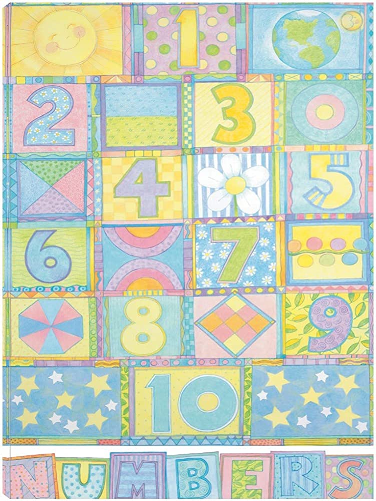 "Cheryl Piperberg fine art print - Numbers, a colorful educational poster with numbers 0 to 10 arranged in a playful grid with cheerful patterns and motifs, bright and child-friendly"