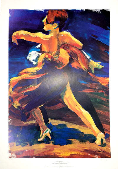 Limited Edition Print.  An abstracted woman dances in high heels as her dress moves with her.  Dimensions: 20" x 28"