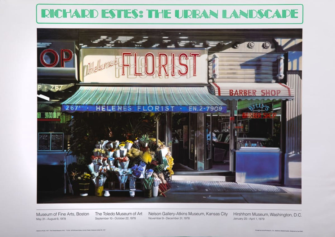 A vintage flower shop with a neon sign during the day. Flowers sit out front of the shop.