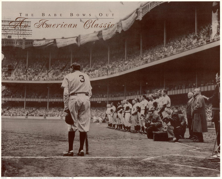 A sepia photo print of the baseball player Babe Ruth (