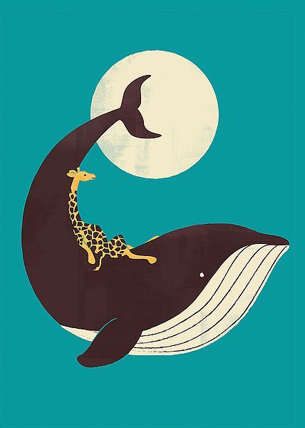 "Jay Fleck fine art print - The Giraffe and the Whale, a giraffe resting on the back of a whale with a pale moon encircling the whale's tail, dreamy and whimsical"
Incurable Collector